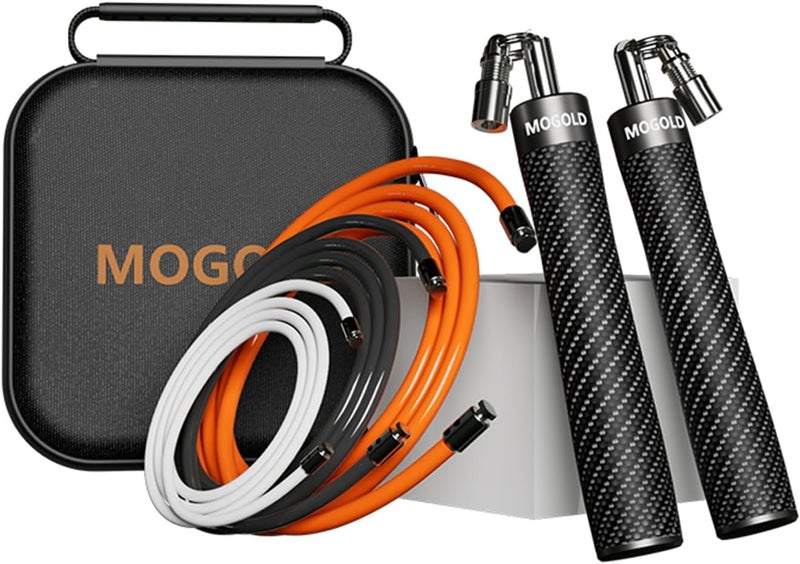MOGOLD Weighted Jump Rope for Men Women -Interchangeable 1/5lb 1/4lb 1/2lb Heavy jump ropes - 360 Degree Spin - Length Adjustable,Ergonomics Leather Grip Skipping Rope for Fitness Weight Loss & More - Image 1